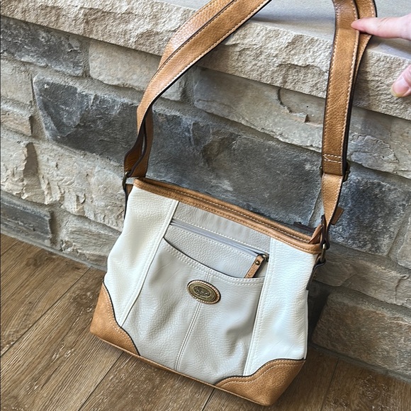 boc Handbags - BOC Tan, Gray, and Cream Leather Shoulder Bag
